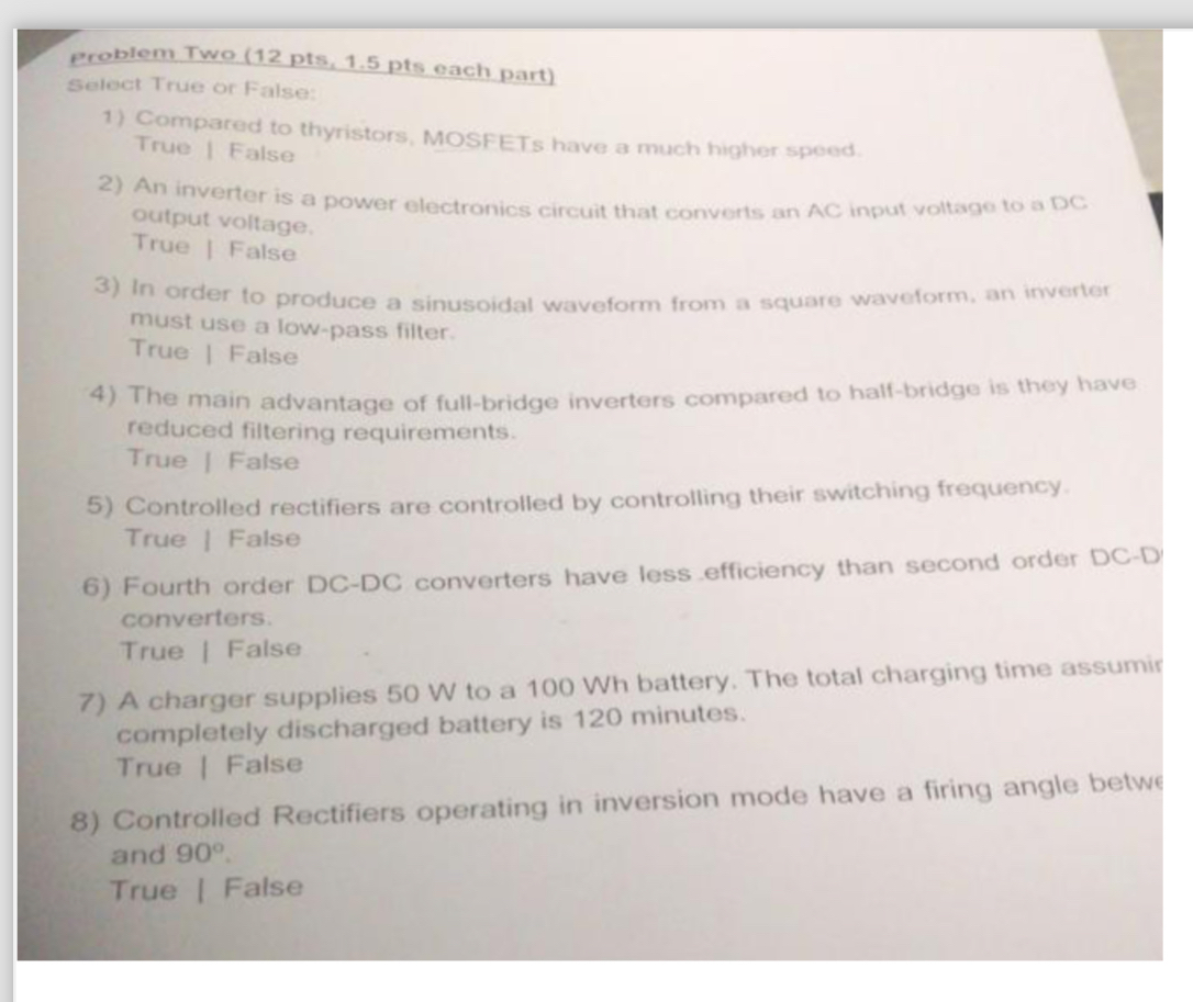Problem Two ( 1 2 p t s , 1 . 5 p t s each part )