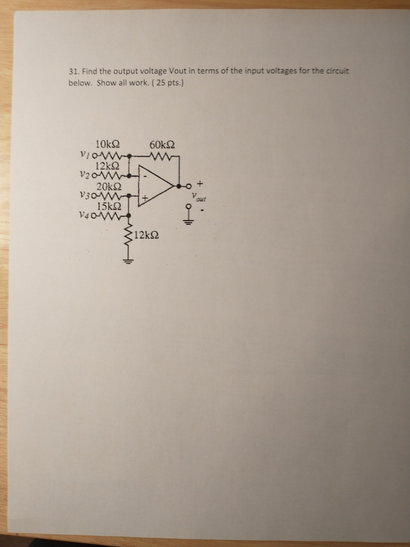 3 1 . Find the output voltage Vout in terms of