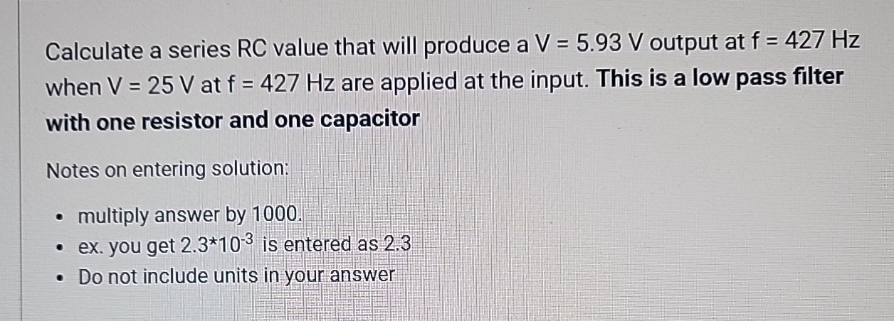Calculate a series R C value that will produce a