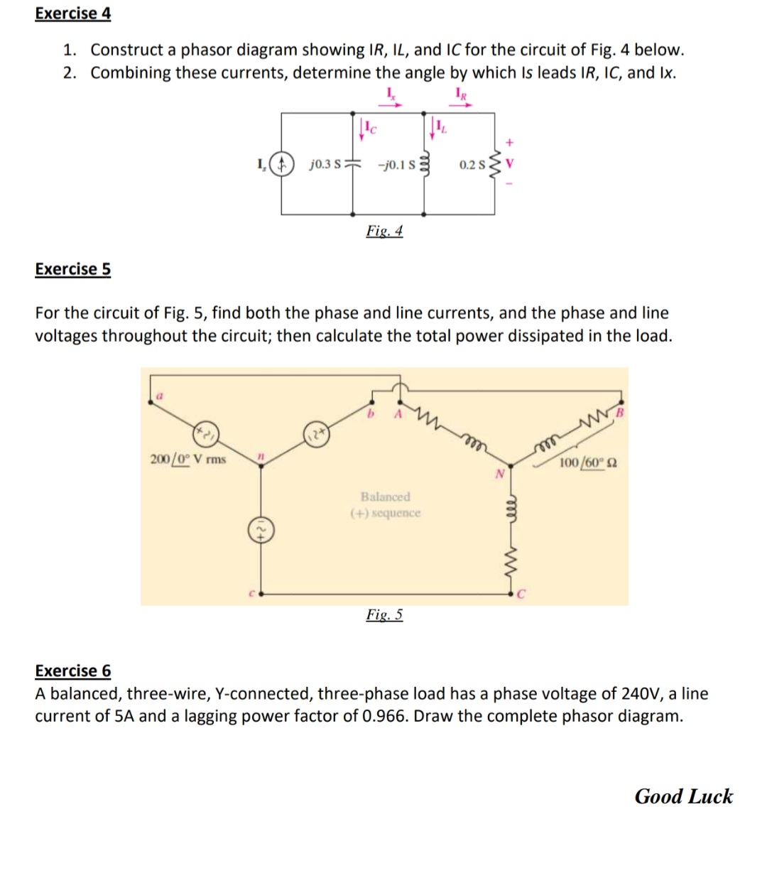 Exercise 4 Construct a phasor diagram showing I R