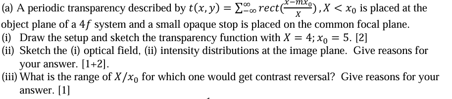 ( a ) A periodic transparency described by 4 fx =