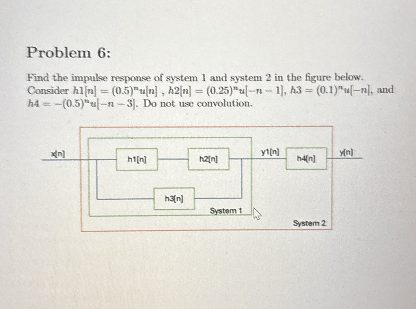 Problem 6 : Find the impulse response of system 1