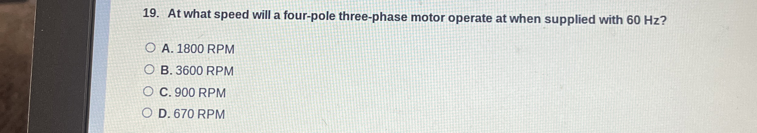At what speed will a four - pole three - phase