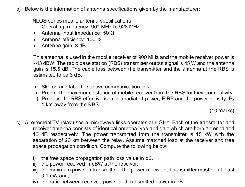 b ) Below is the information of antenna