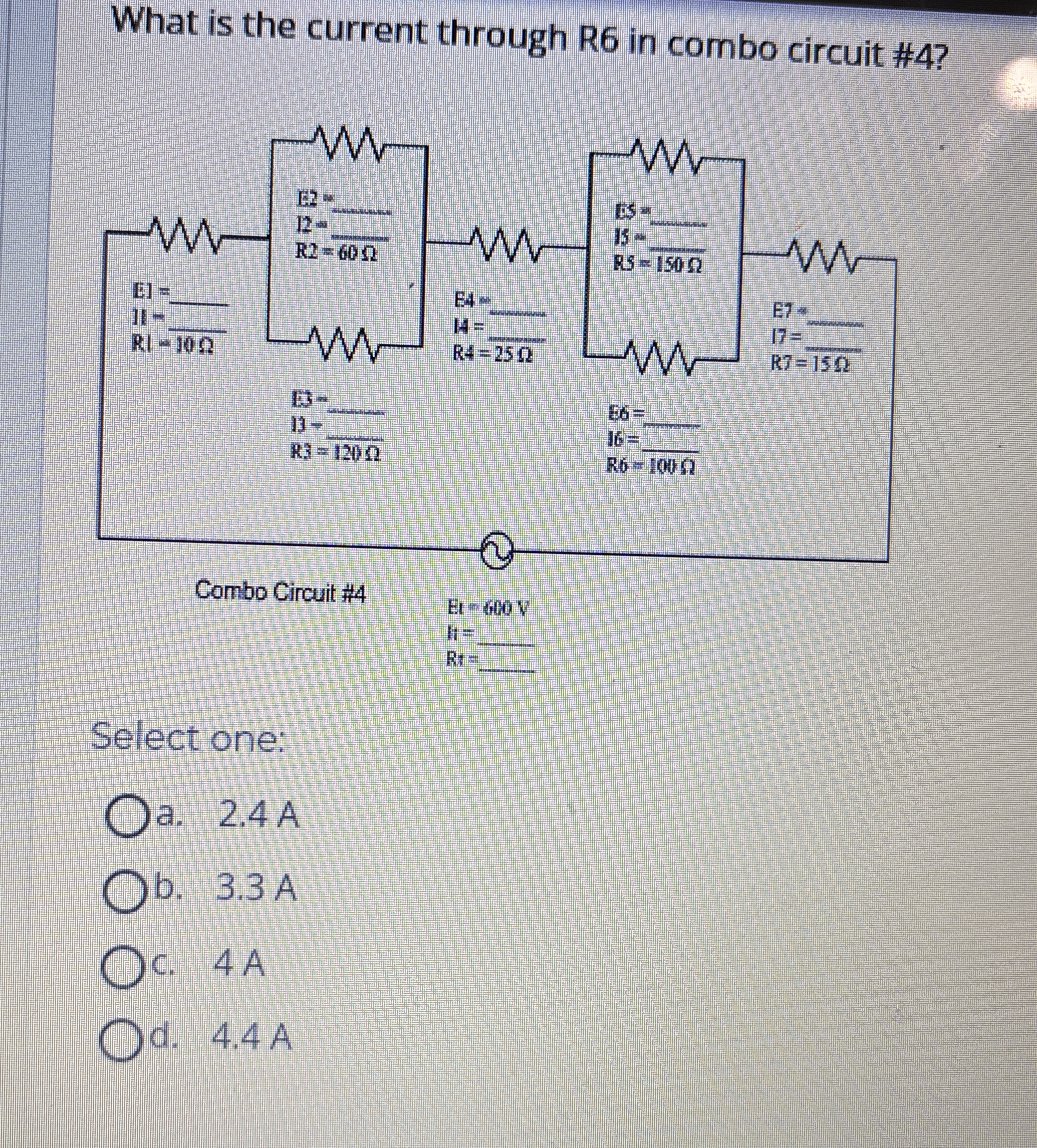 What is the current through R 6 in combo circuit