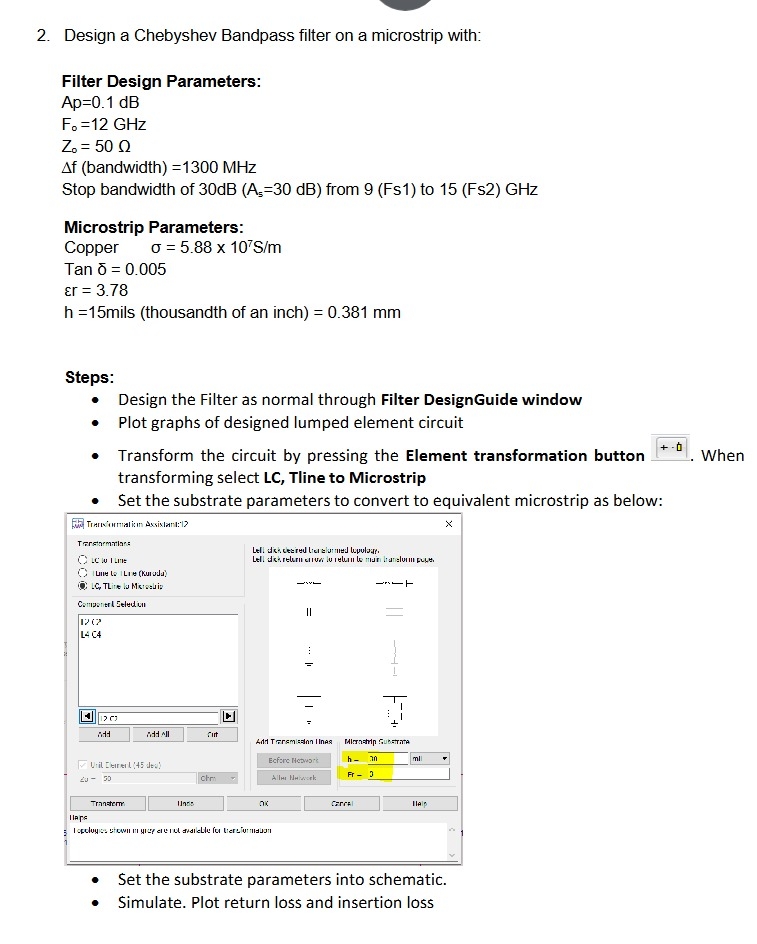 Design a Chebyshev Bandpass filter on a