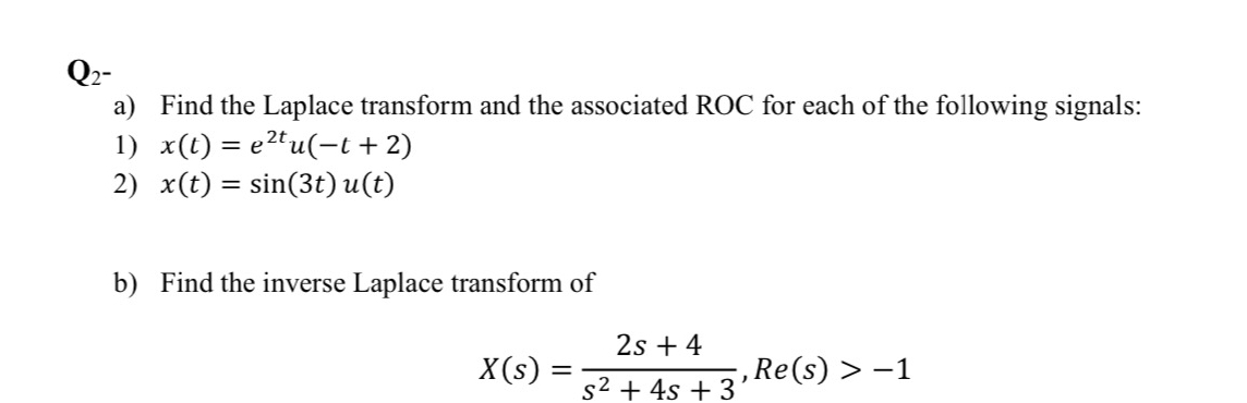 Q 2 - a ) Find the Laplace transform and the