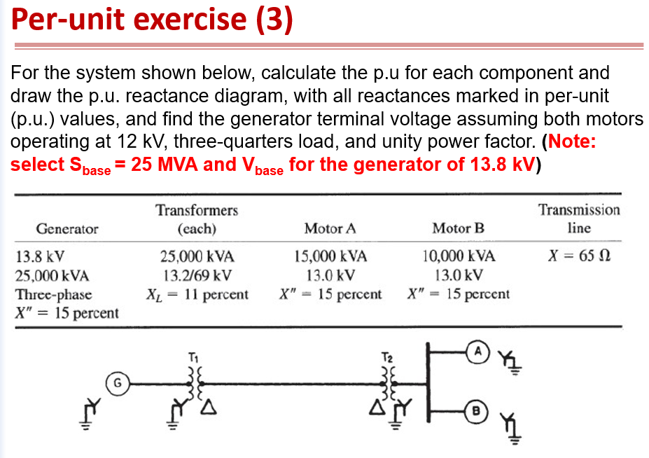 Per - unit exercise ( 3 ) For the system shown