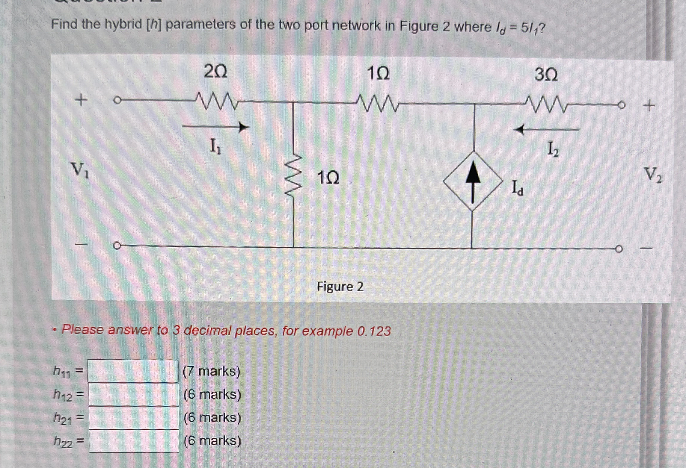 Find the hybrid h parameters of the two port