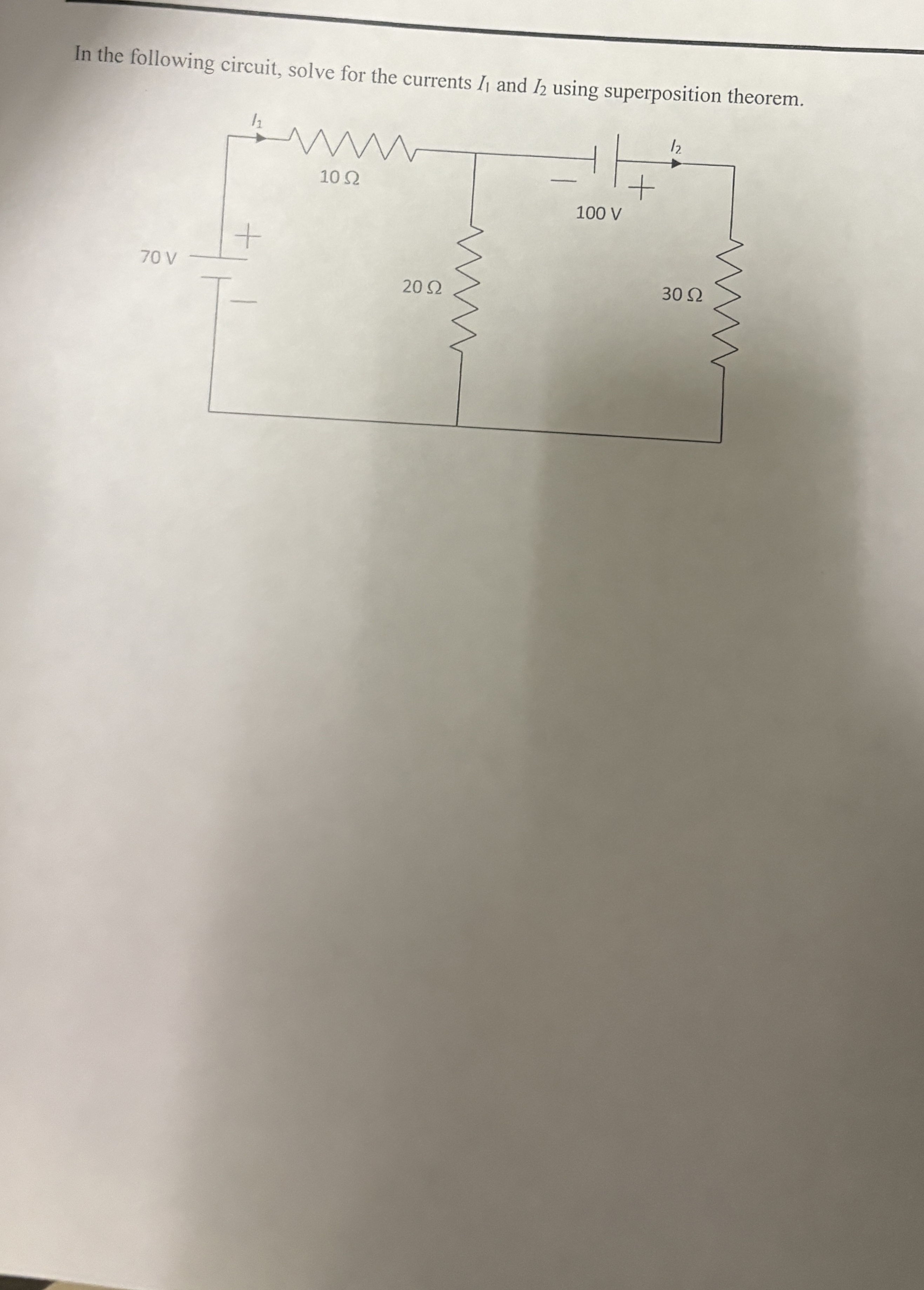 In the following circuit, solve for the currents