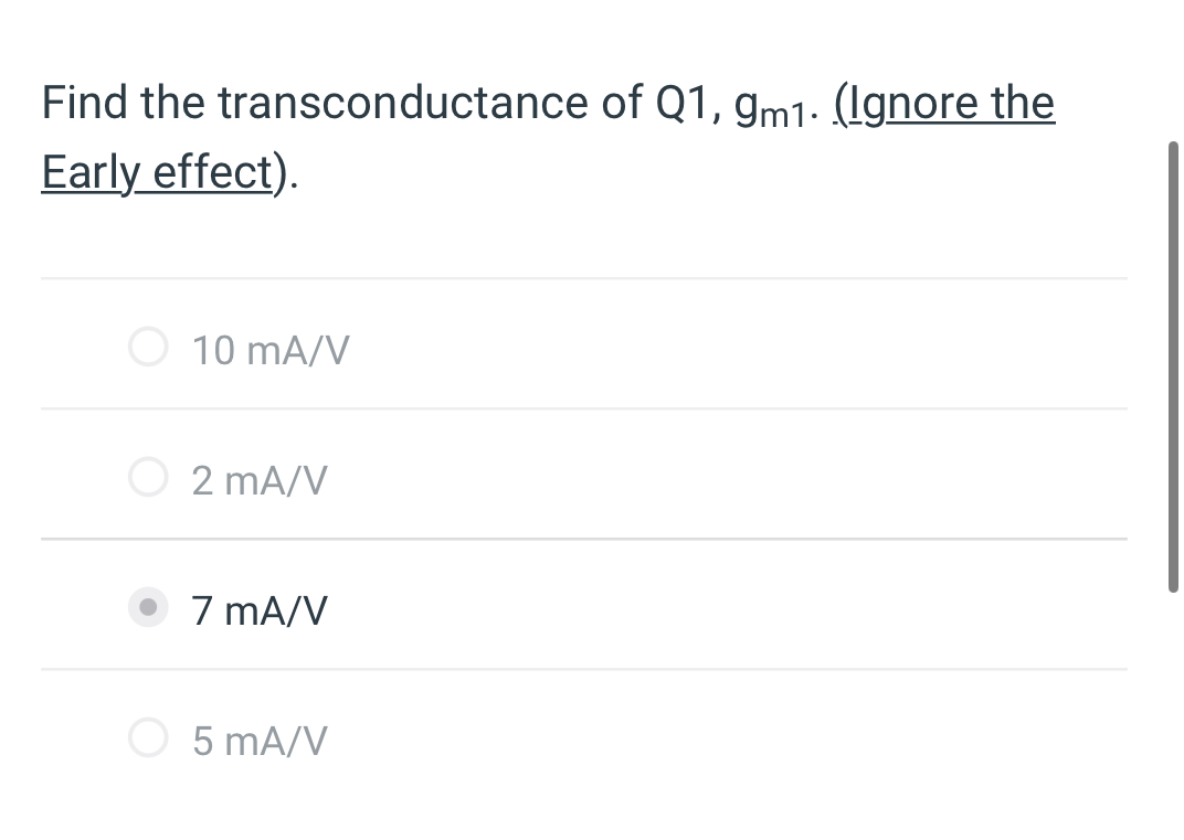 Find the transconductance of Q 1 , g m 1 . (
