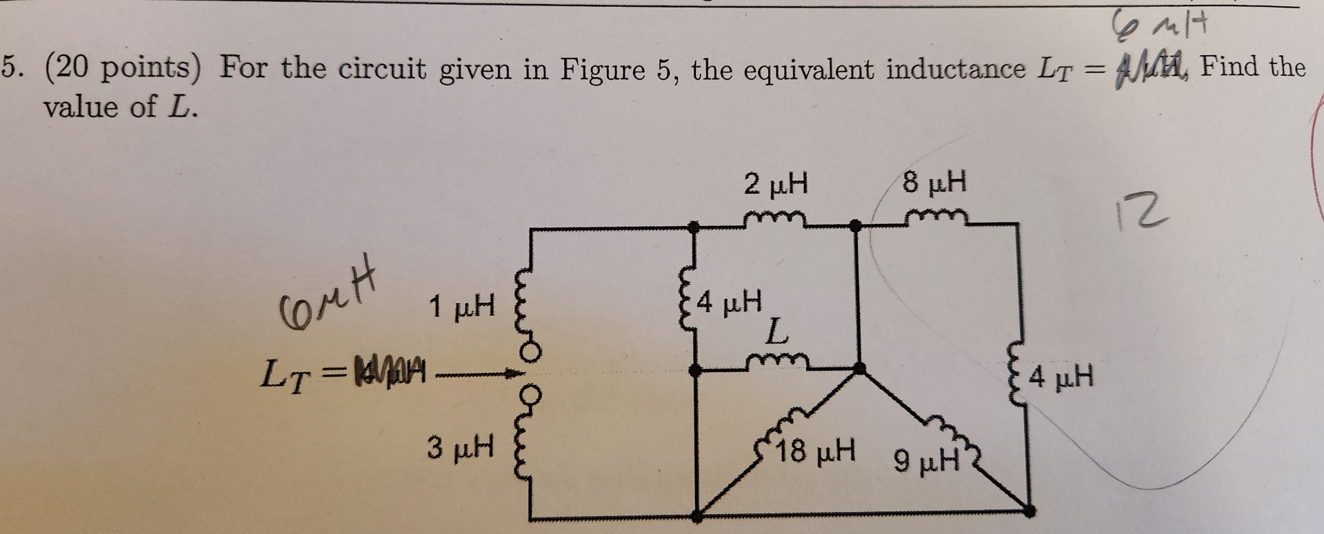 6 m t 5 . ( 2 0 points ) For the circuit given in