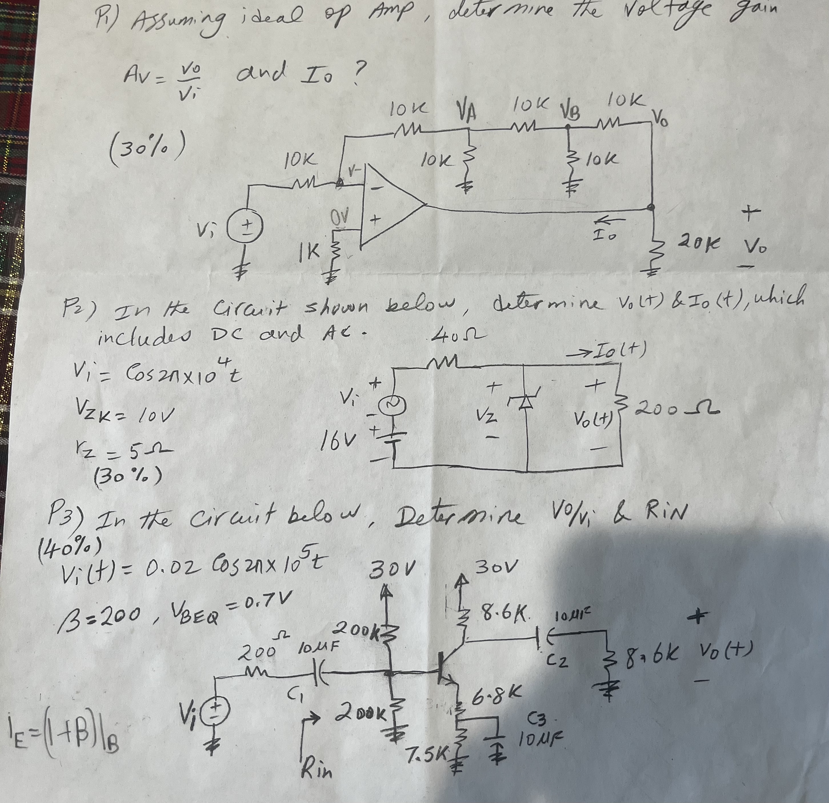 P ) Assuming ideal op Amp, determine the Voltage