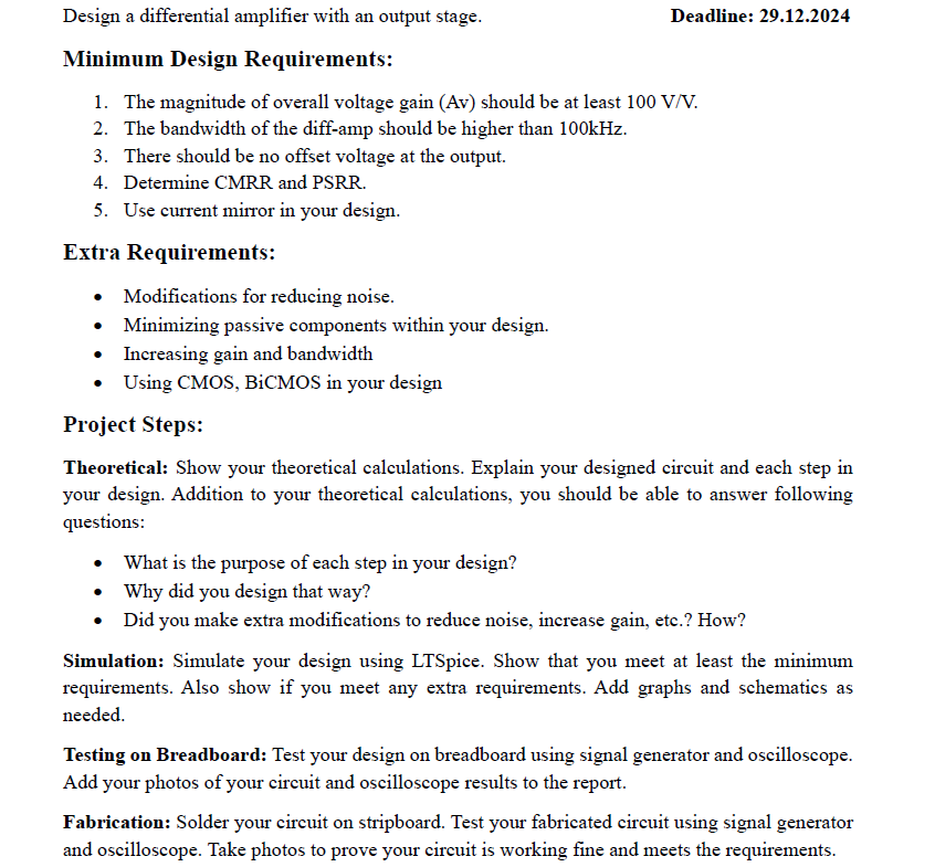 Design a differential amplifier with an output
