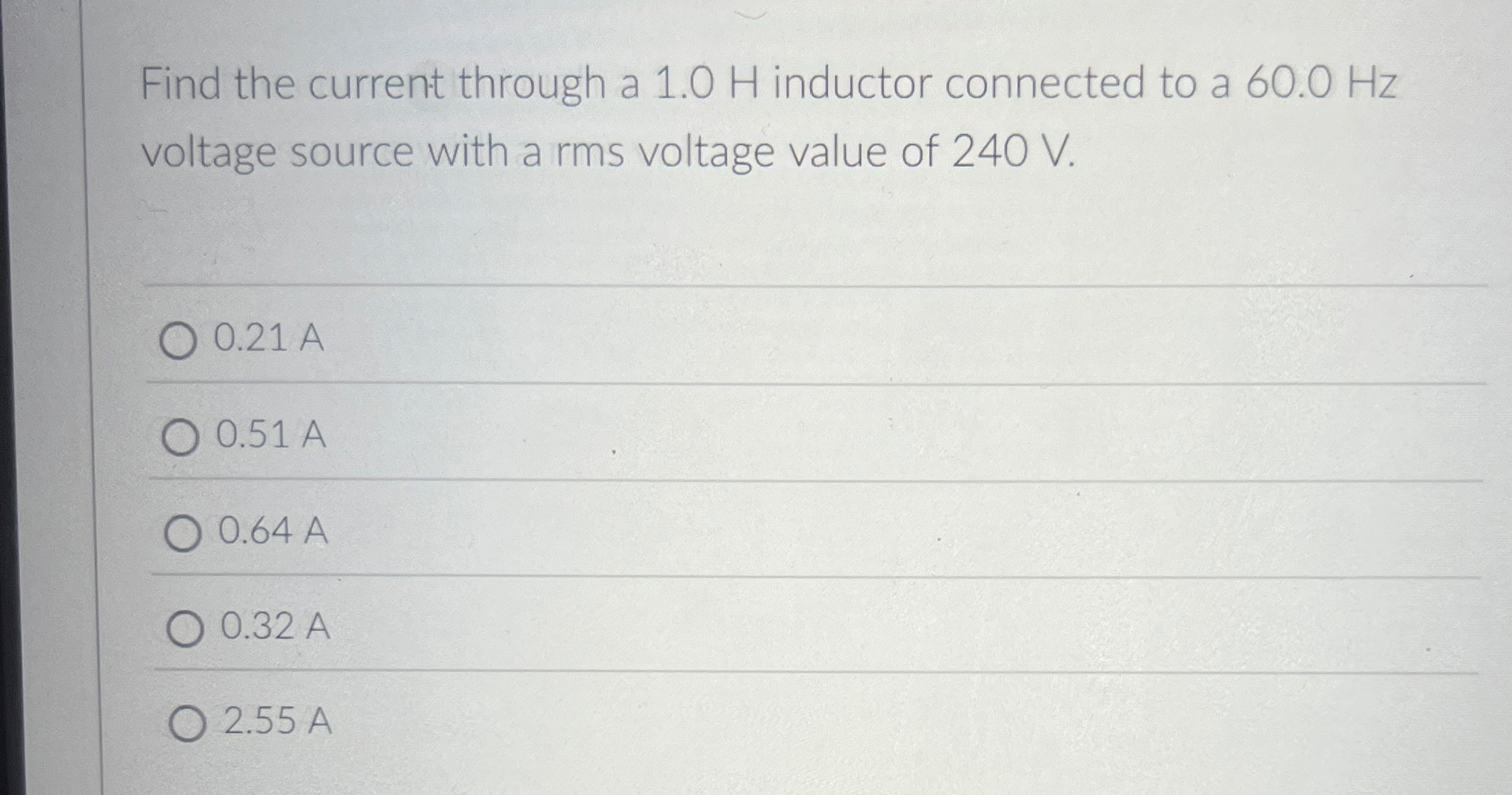 Find the current through a 1 . 0 H inductor