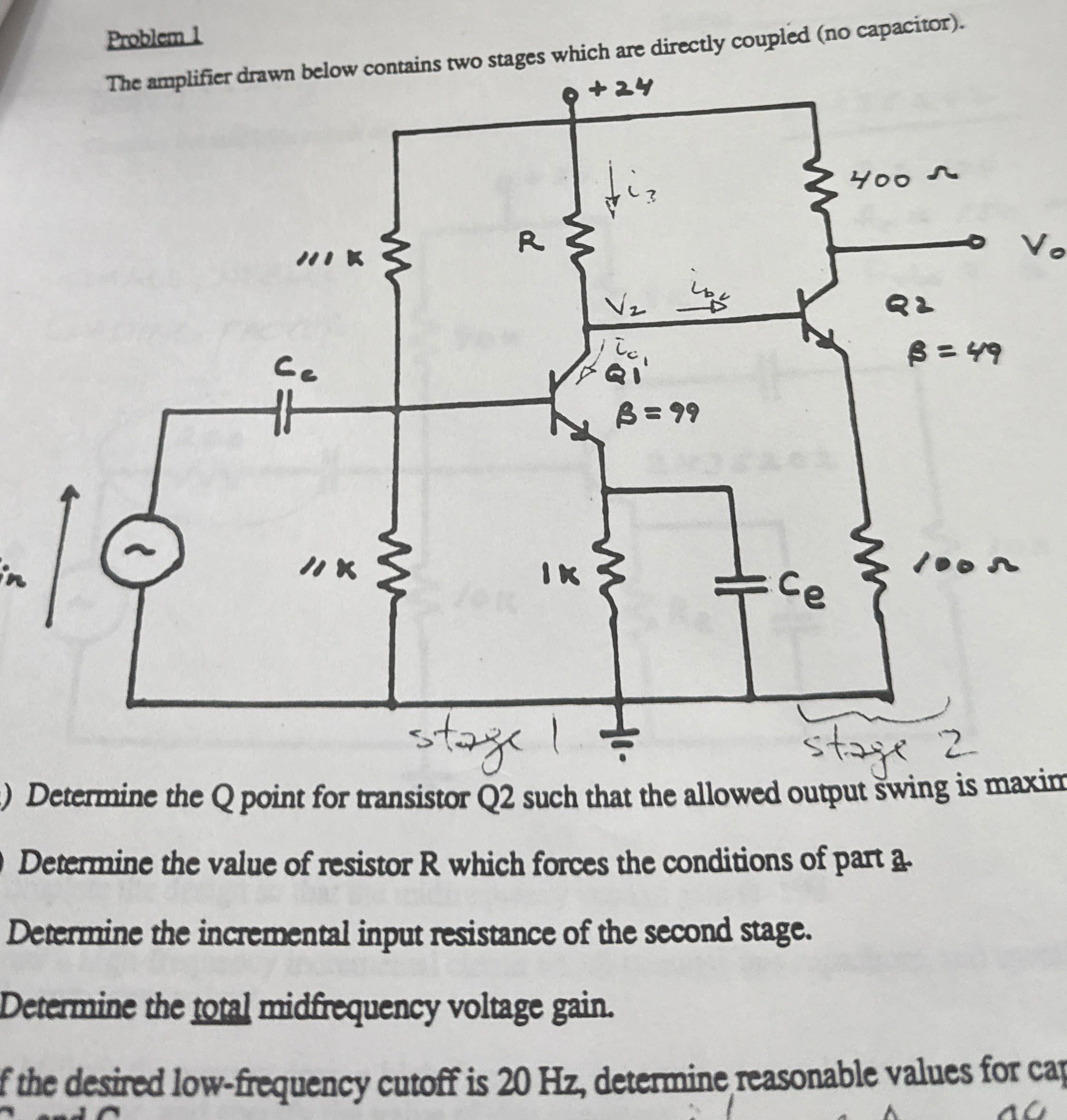 Broblem 1 The amplifier drawn below contains two