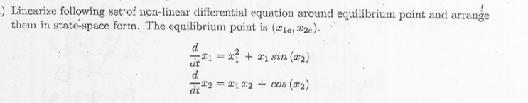 Linearize following set' of non - linear