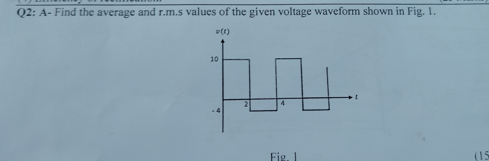Q 2 : A - Find the average and r . m . s values