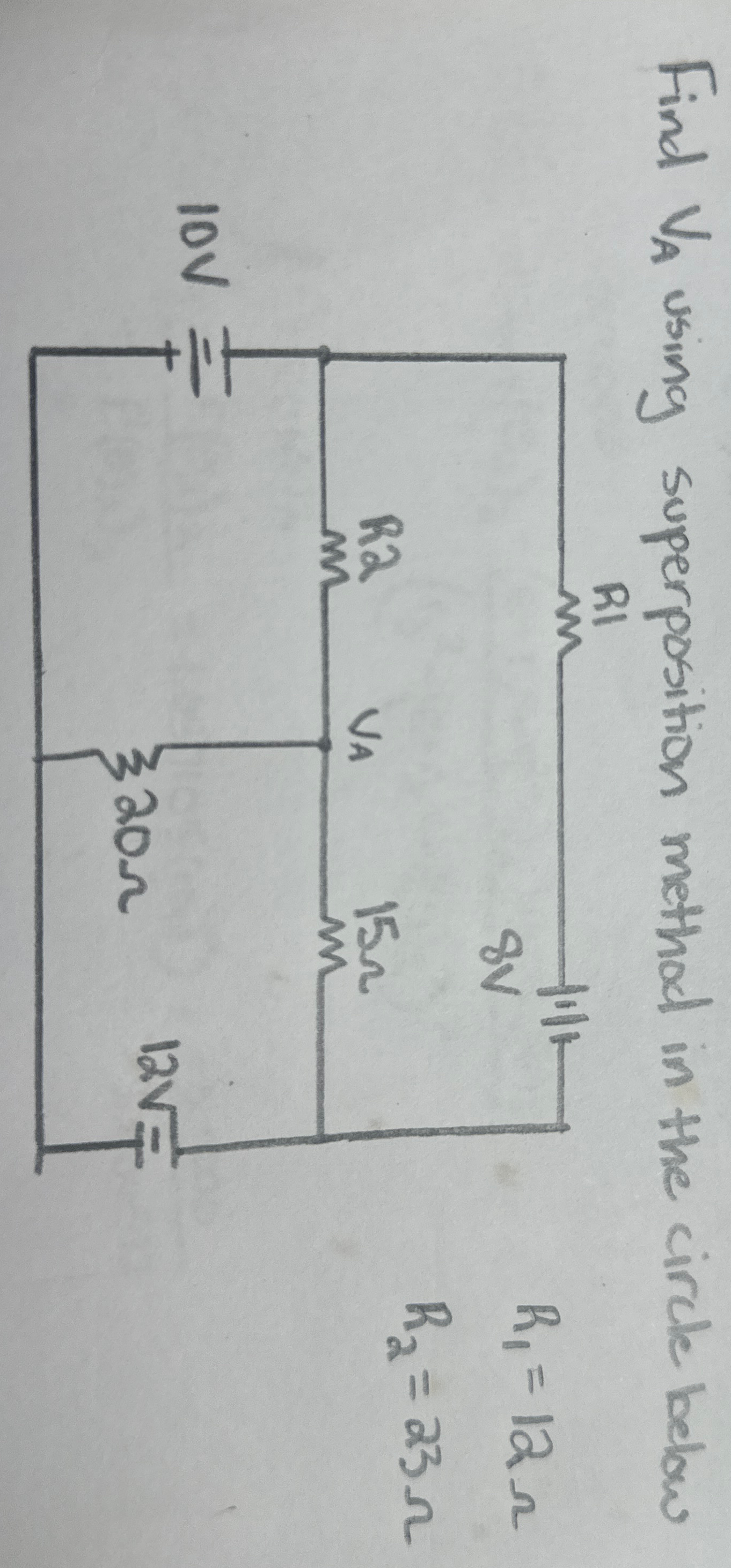 Find V A using superposition method in the