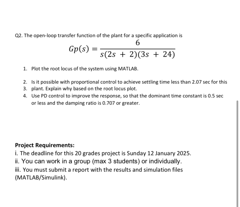 Q 2 . The open - loop transfer function of the