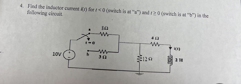 Find the inductor current i ( t ) for t < 0 (