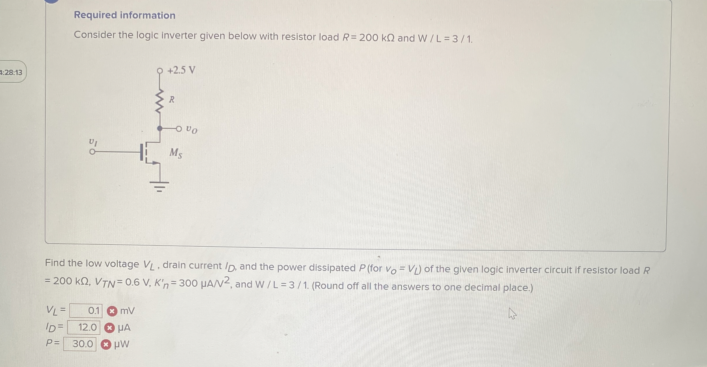 Required information Consider the logic inverter