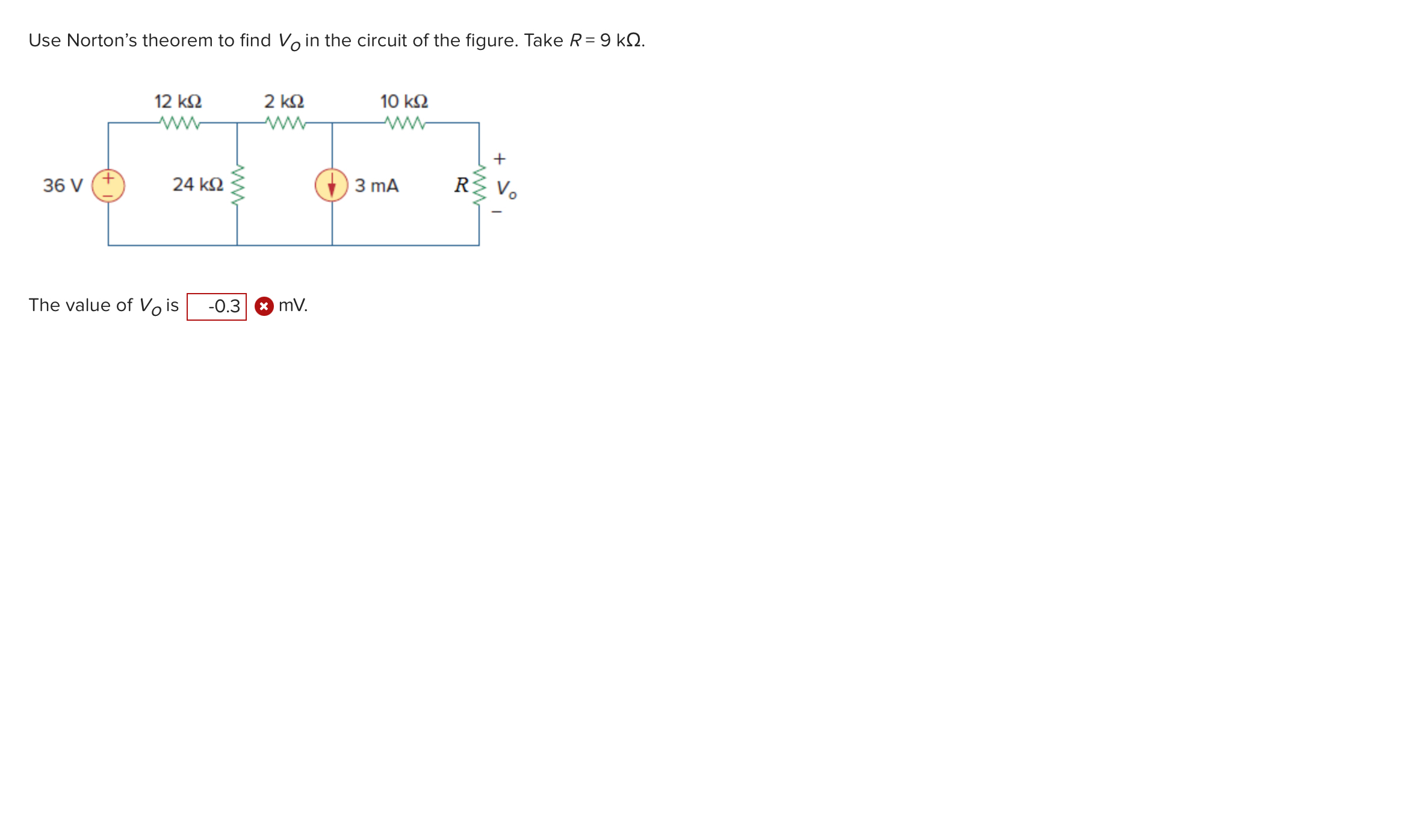Use Norton's theorem to find V O in the circuit