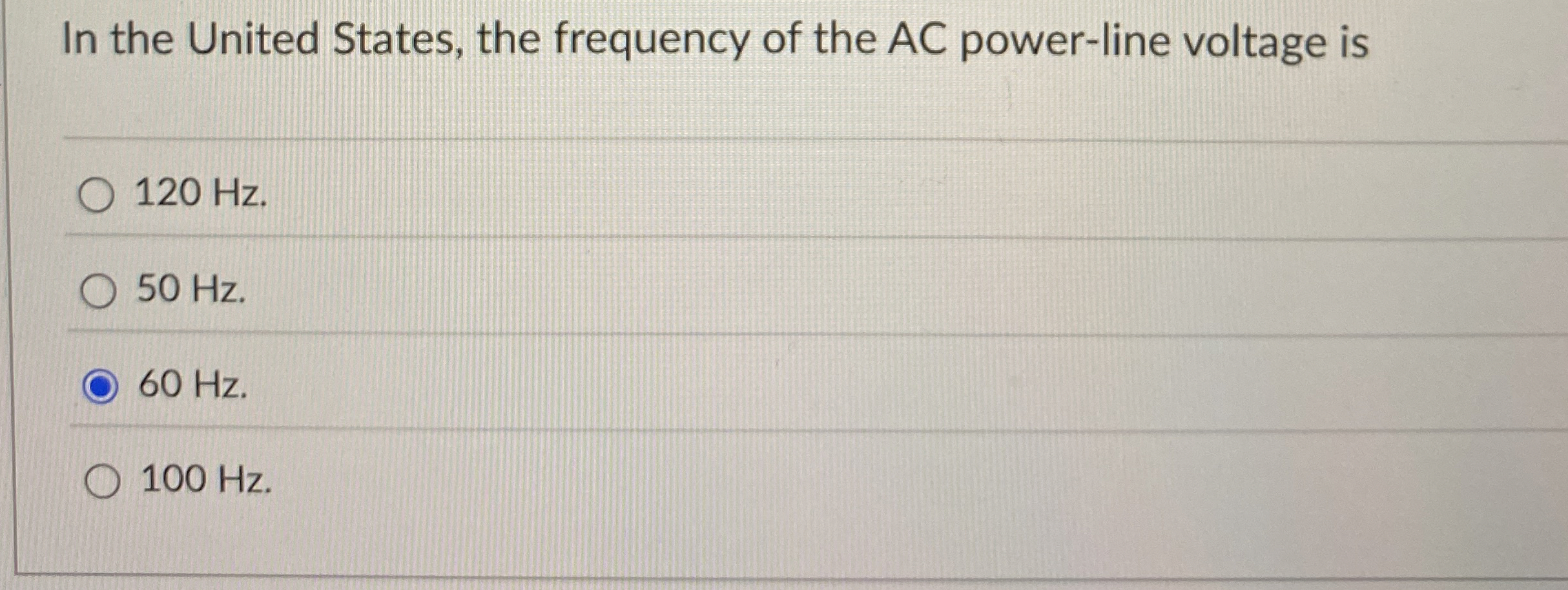 In the United States, the frequency of the AC