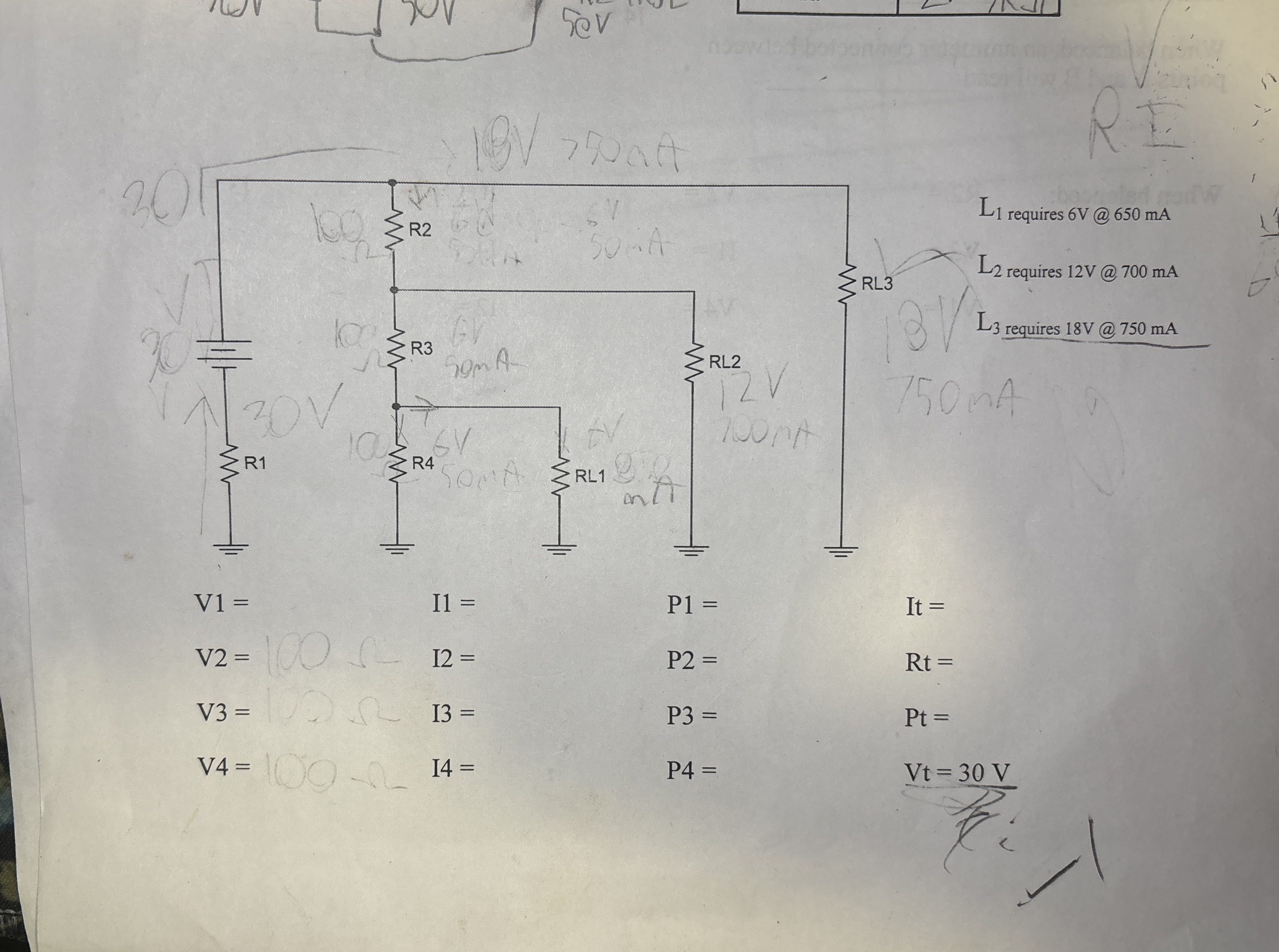 V 1 = , I = V 2 = , I = V 3 = , I = V 4 = , I = L