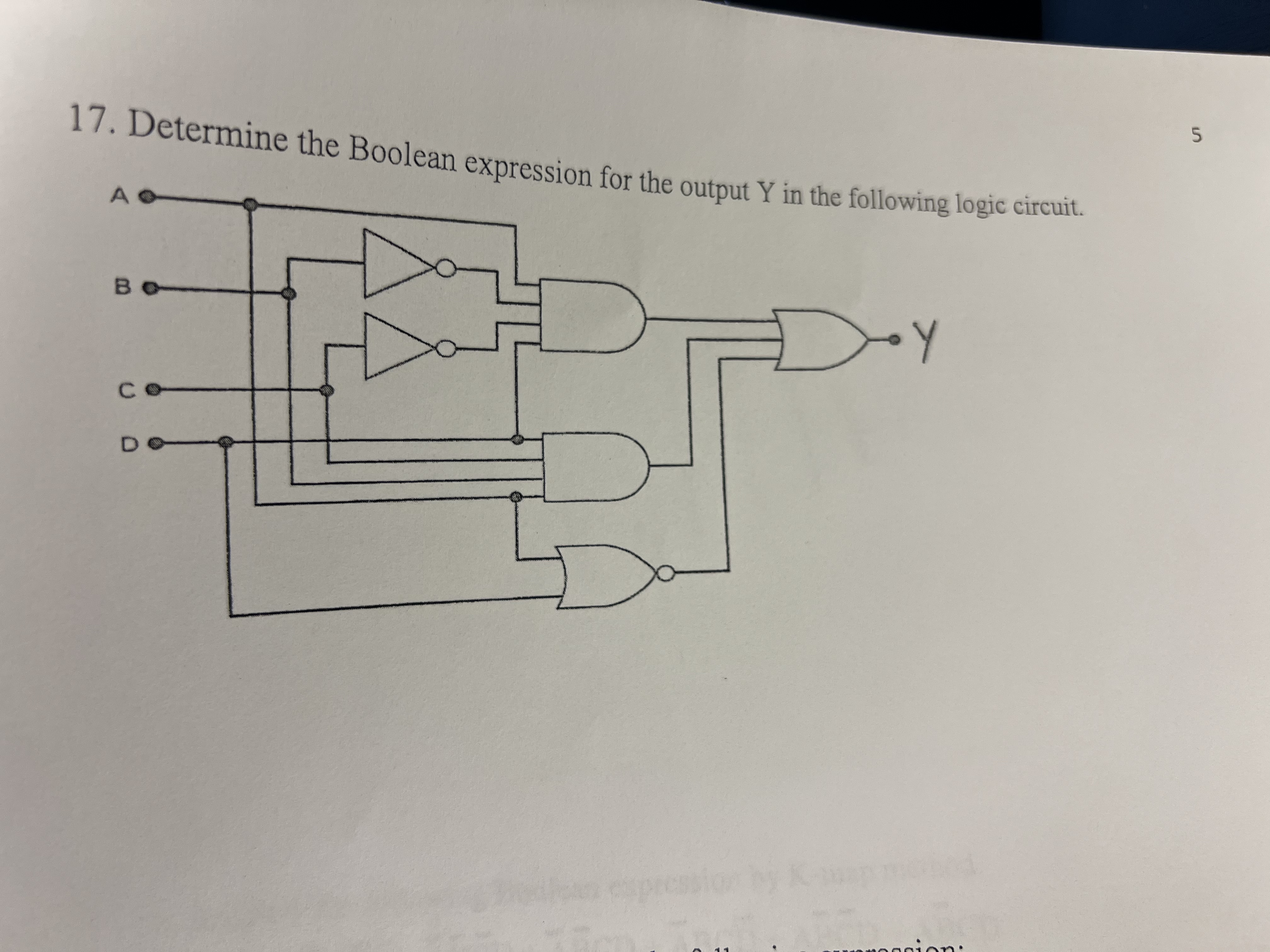 Determine the Boolean expression for the output Y