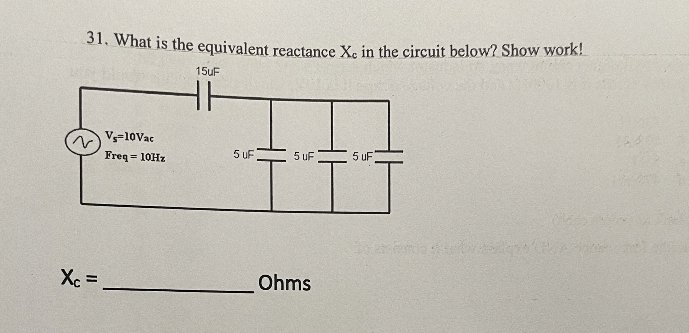 What is the equivalent reactance x c in the