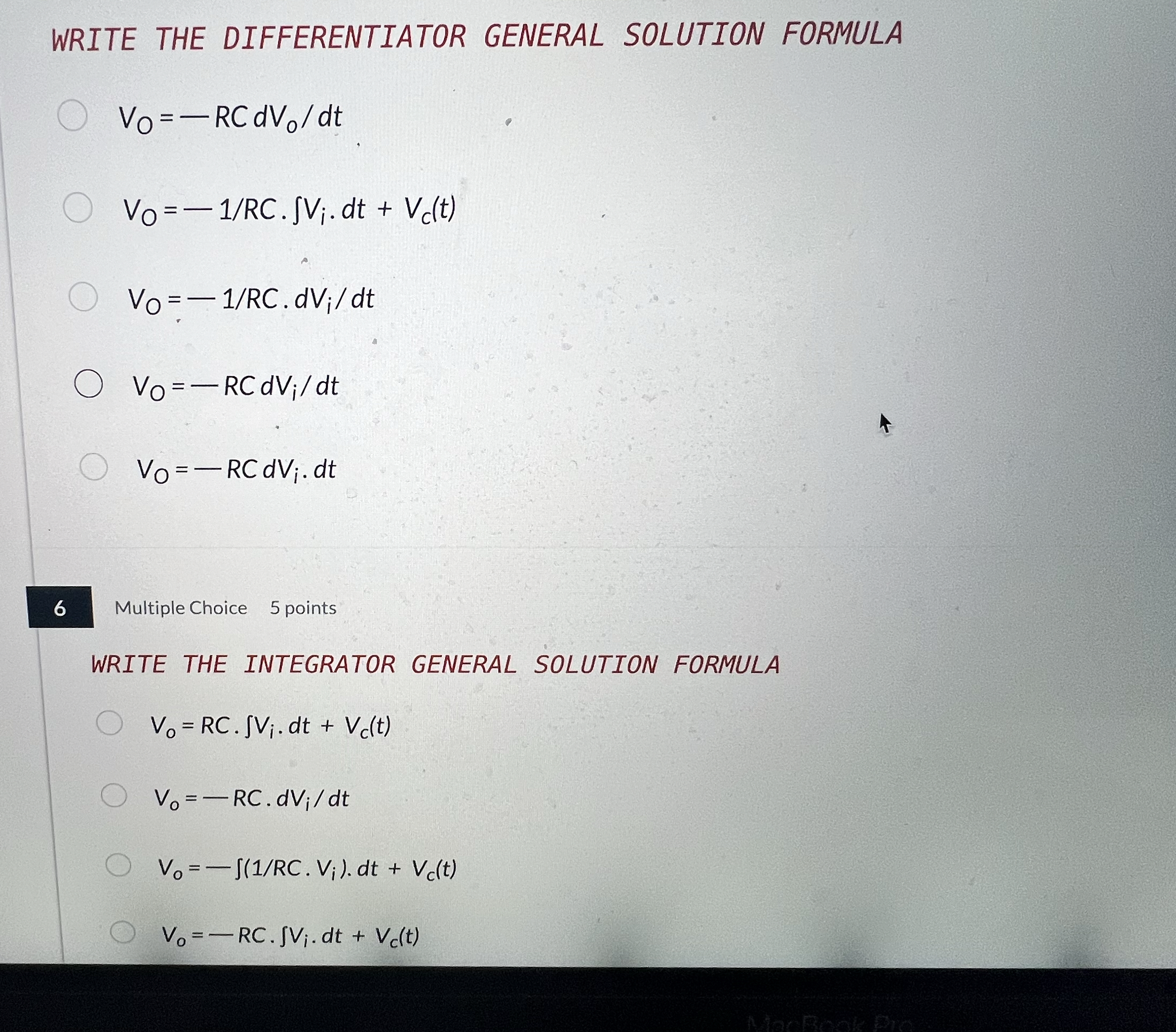 WRITE THE DIFFERENTIATOR GENERAL SOLUTION FORMULA