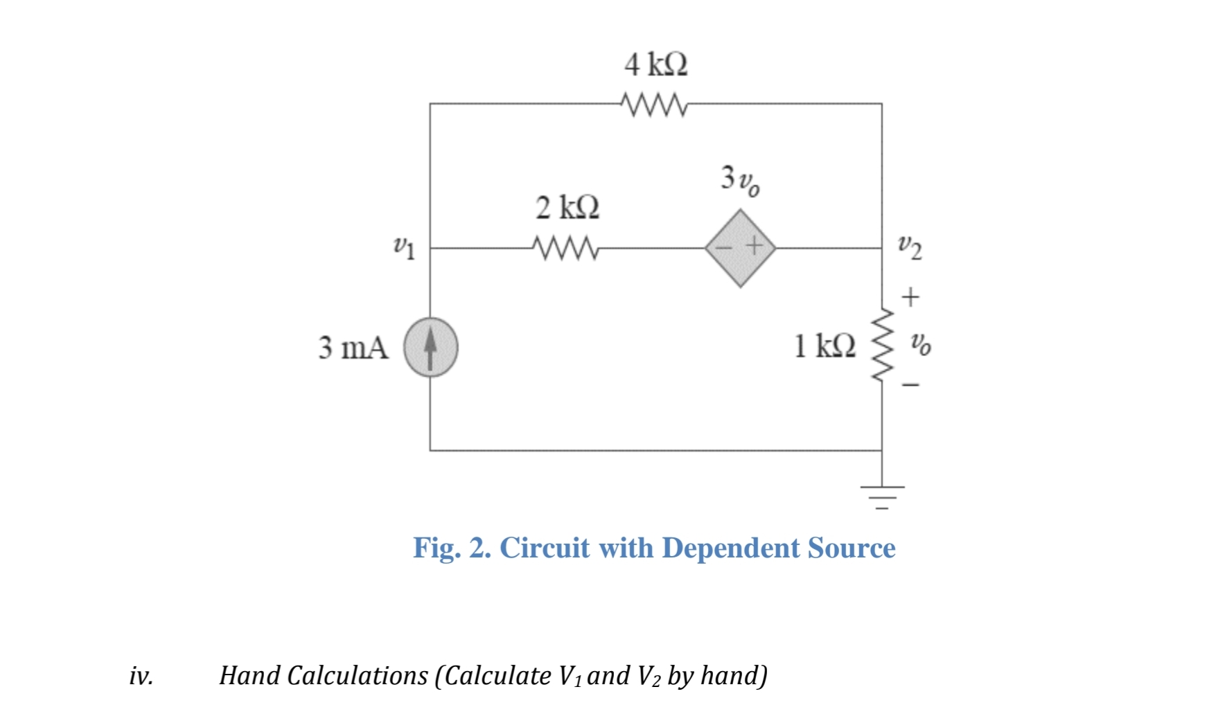 Fig. 2 . Circuit with Dependent Source iv . ,