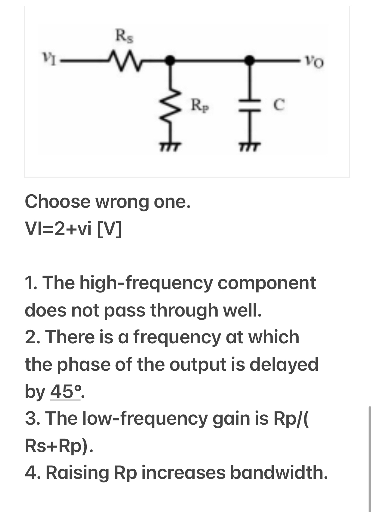 Choose wrong one. VI = 2 + vi [ V ]