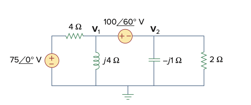 Calculate V 1 and V 2 in the circuit shown in