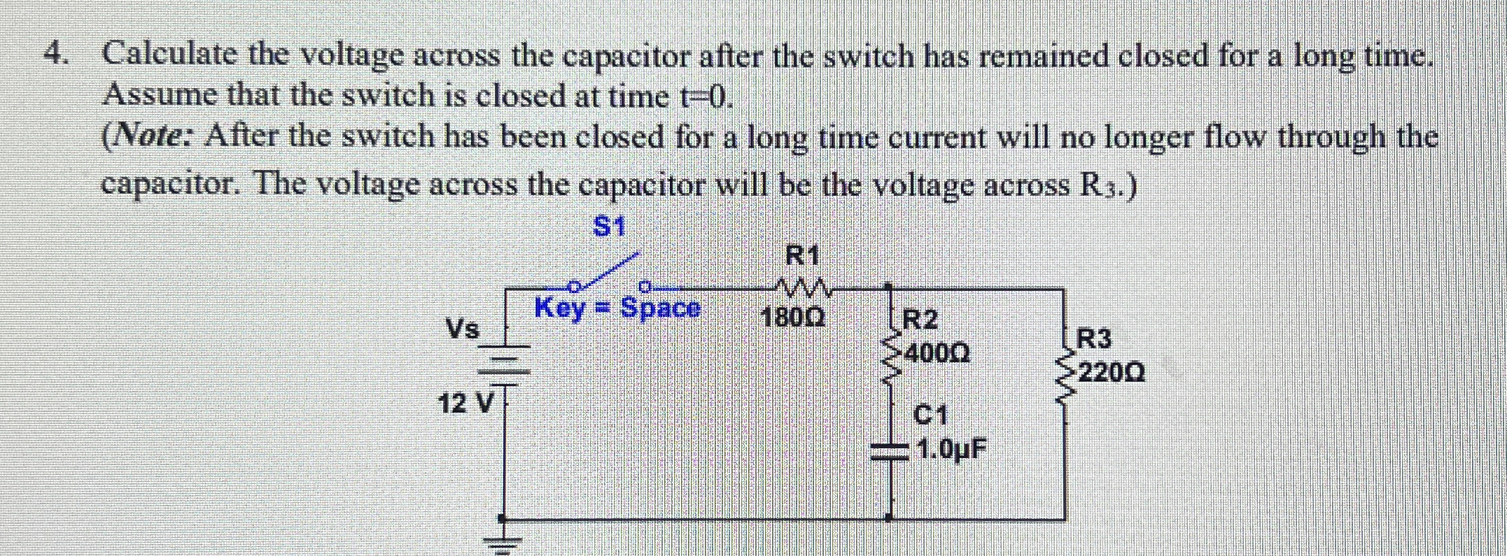Calculate the voltage across the capacitor after