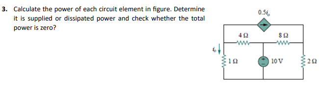 Calculate the power of each circuit element in