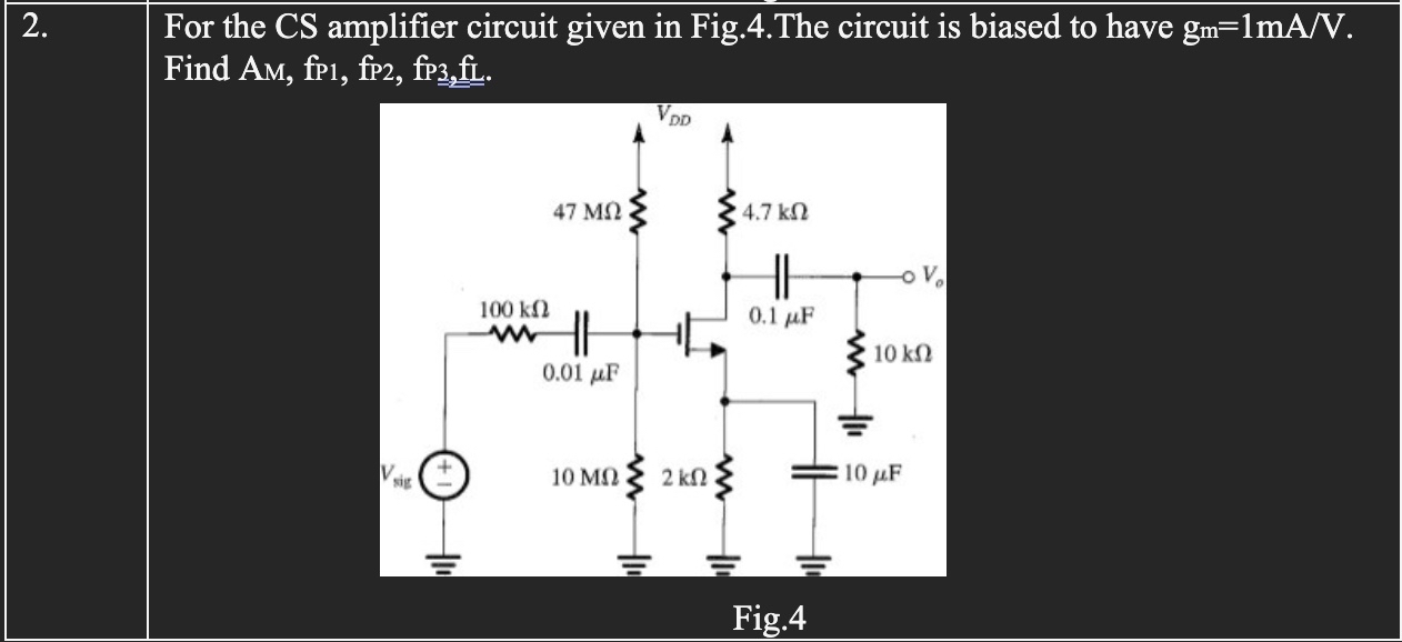 \ table [ [ 2 . , For the CS amplifier circuit