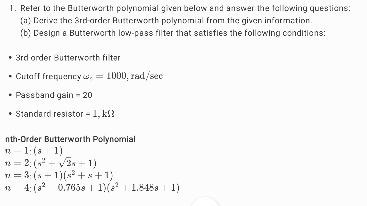 Refer to the Butterworth polynomial given below