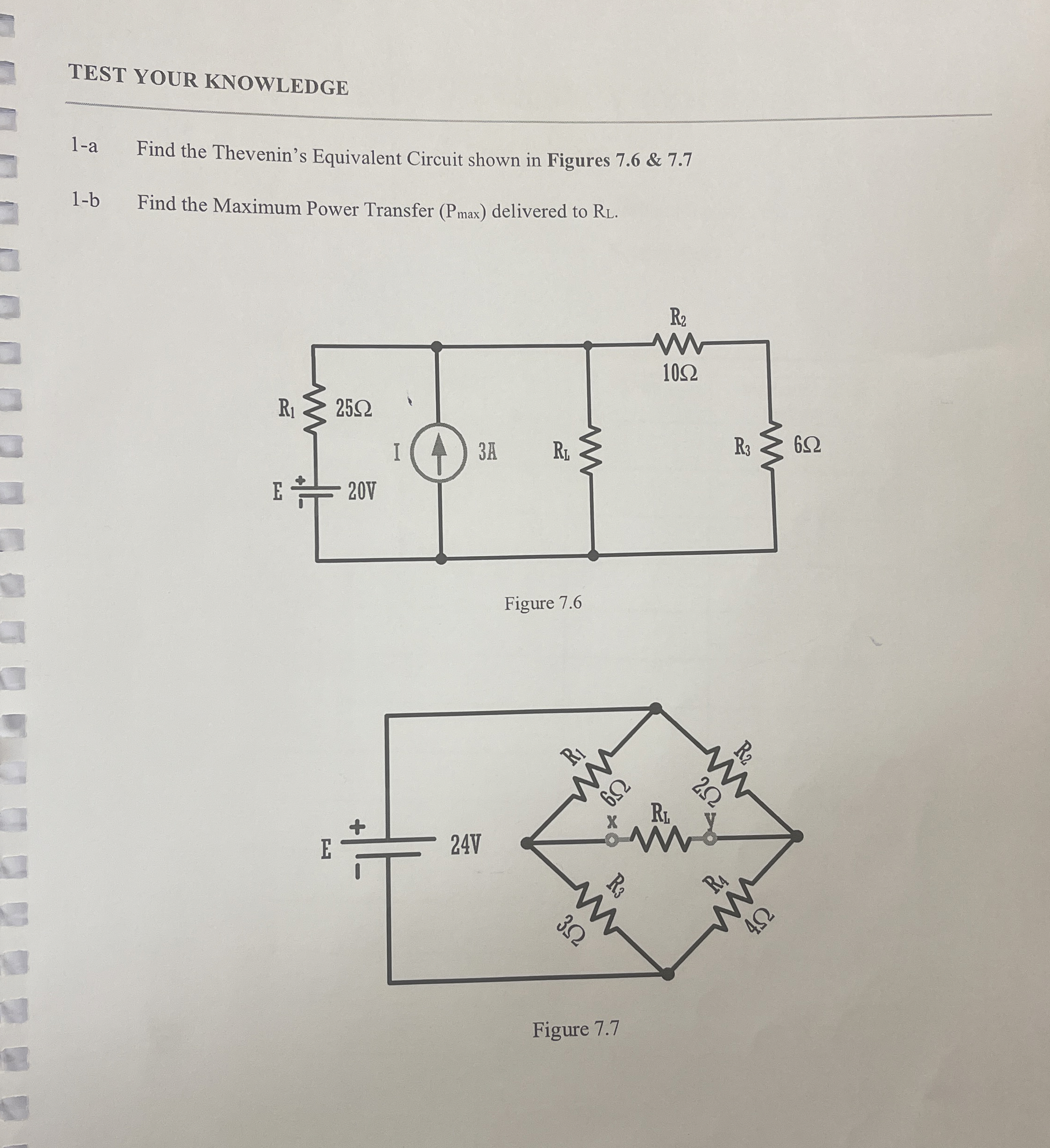 TEST YOUR KNOWLEDGE 1 - a Find the Thevenin's