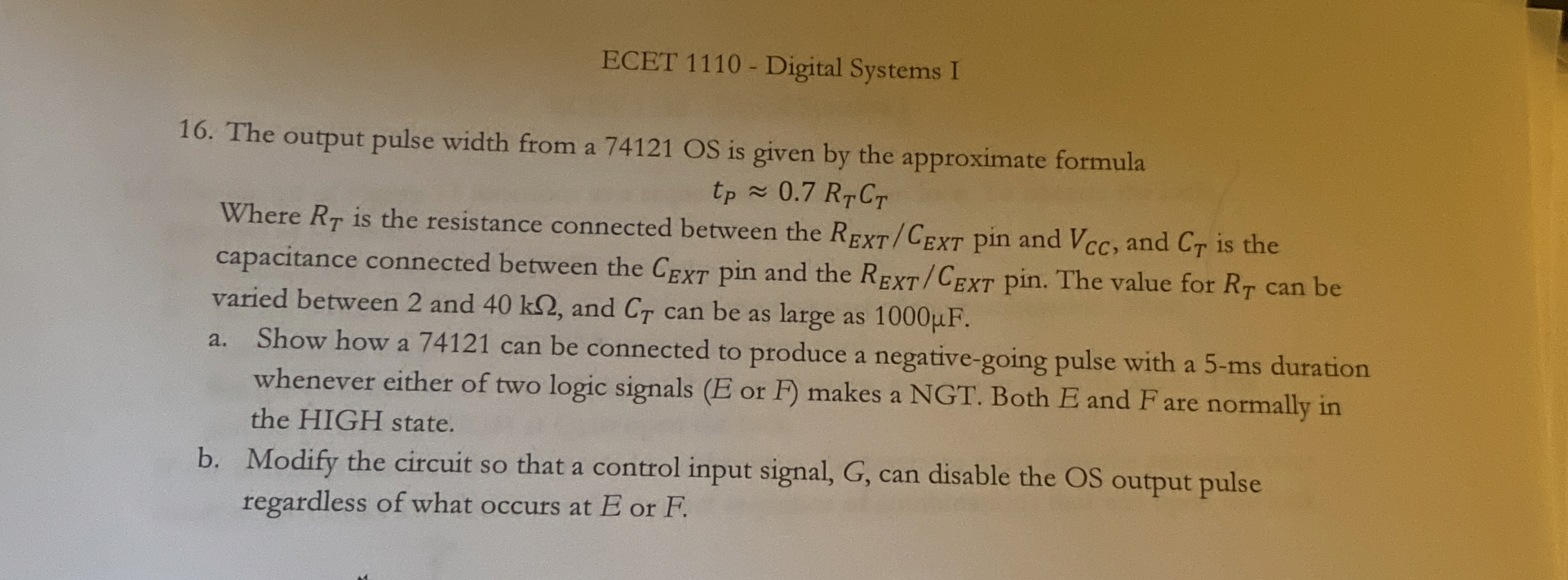 ECET 1 1 1 0 - Digital Systems I 1 6 . The output
