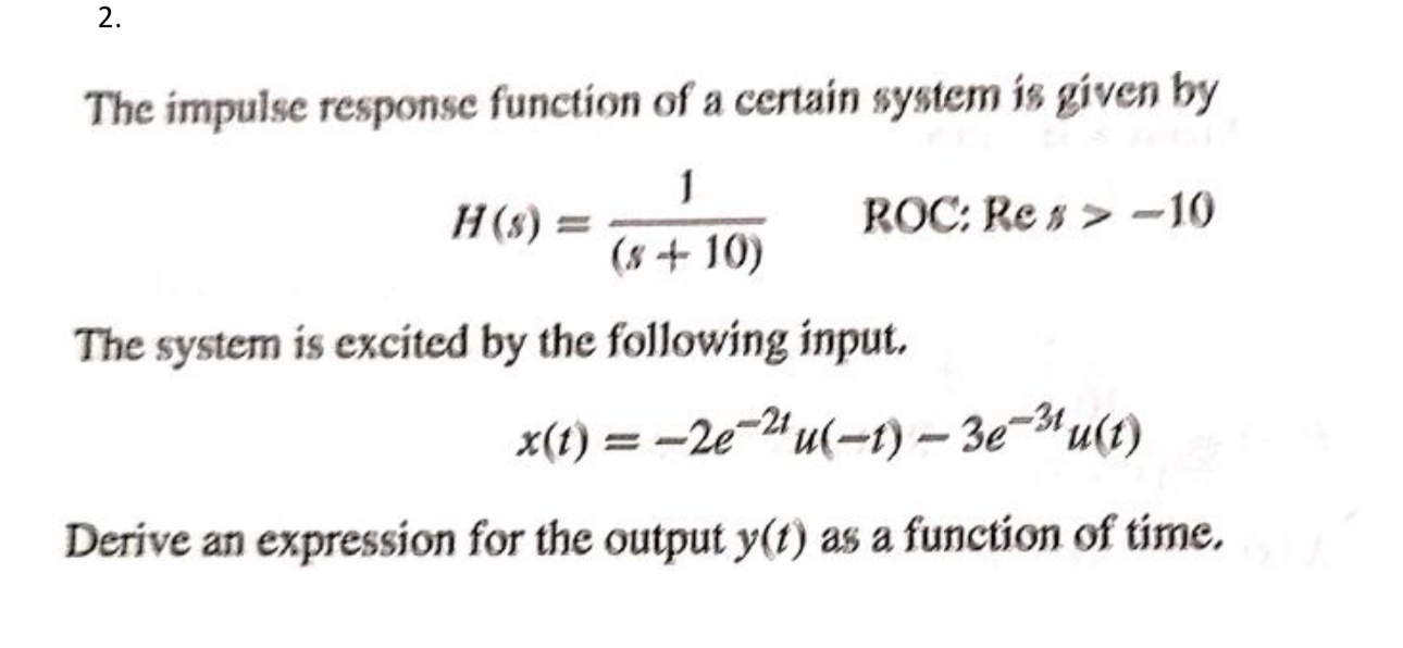 The impulse response function of a certain system