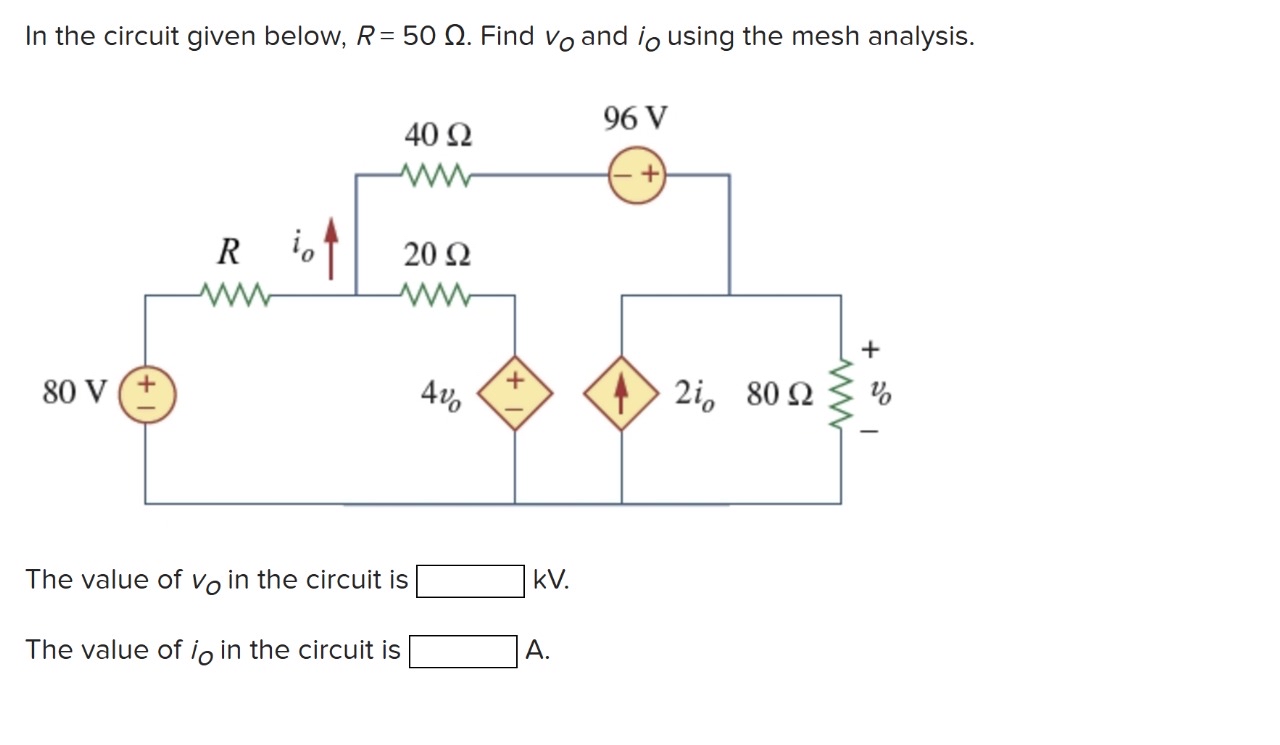 In the circuit given below, R = 5 0 . Find v O