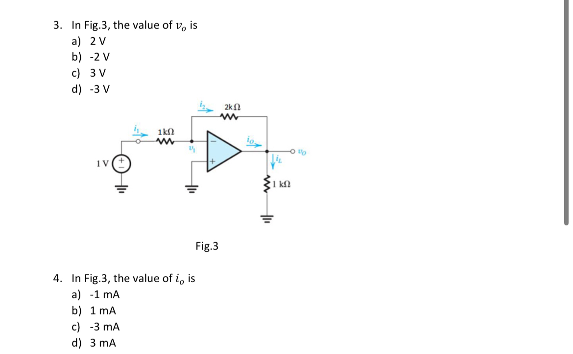 In Fig . 3 , the value of v o is a ) 2 V b ) - 2