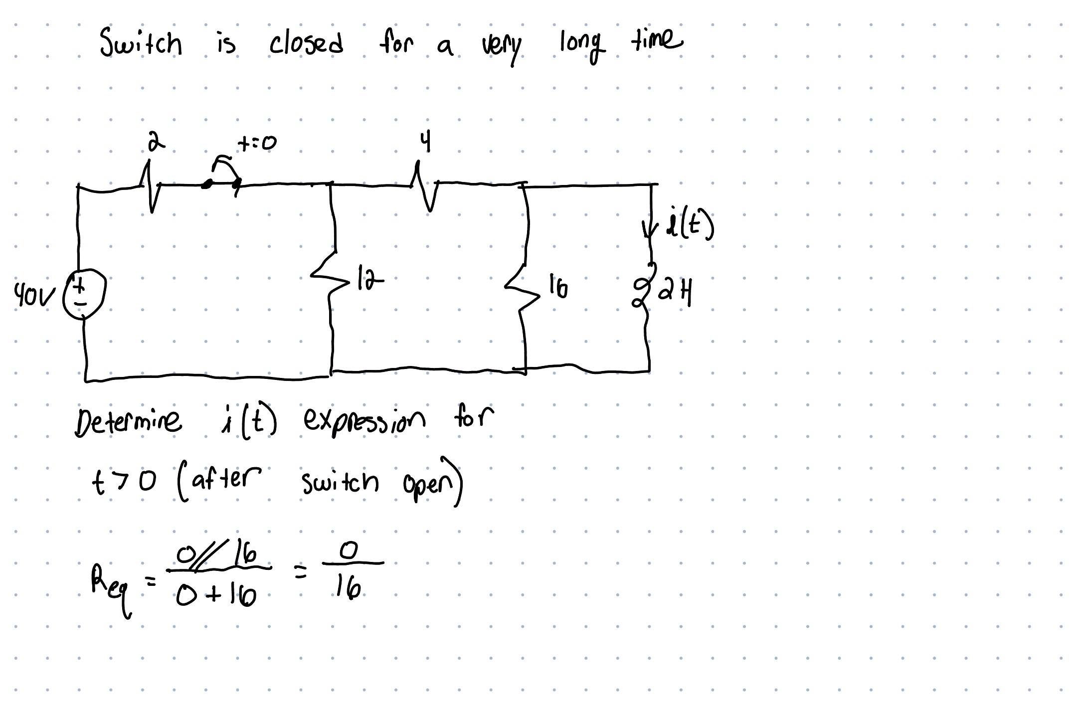 Switch is closed for a very long time Determine i