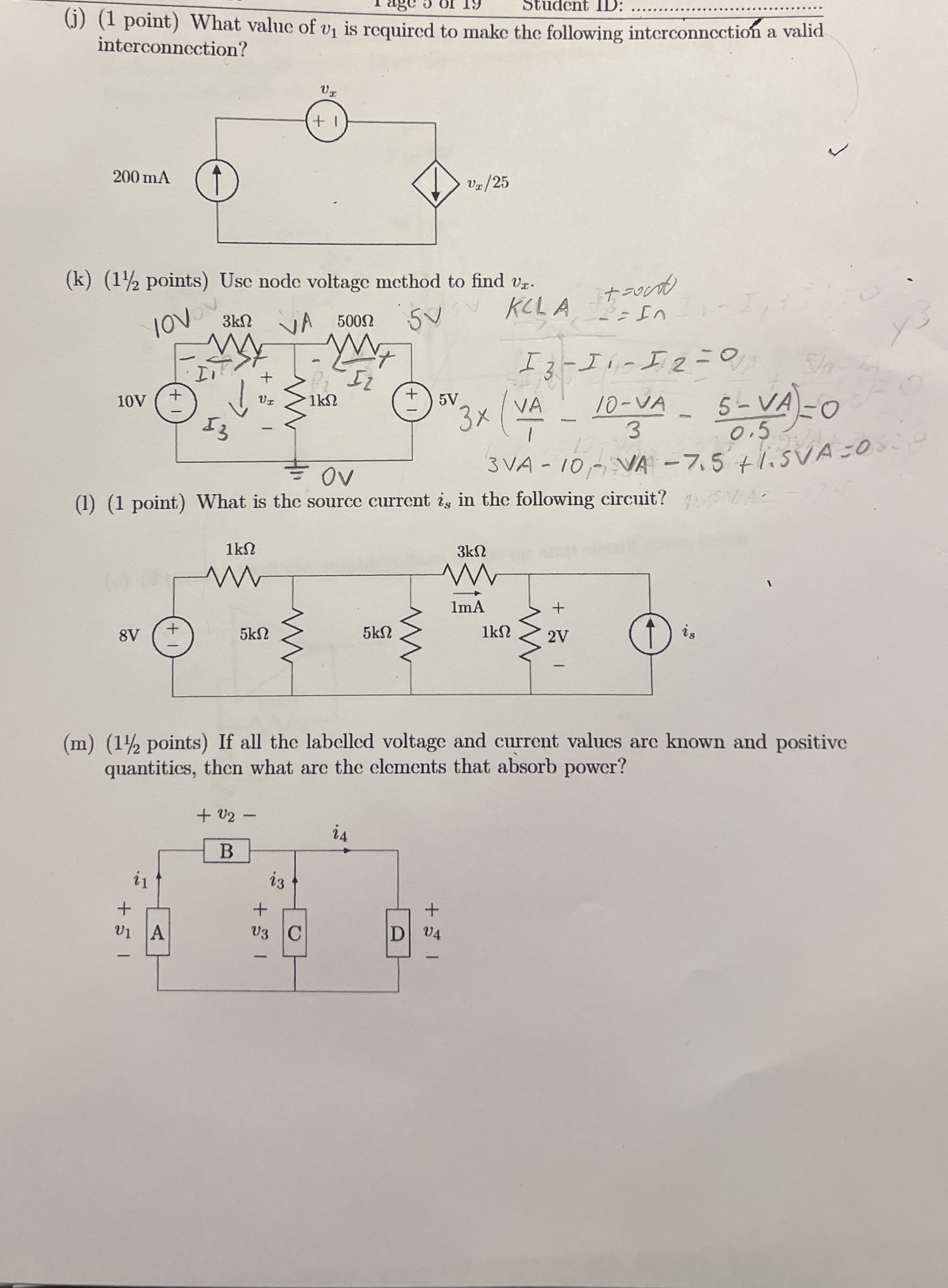 ( j ) ( 1 point ) What value of v 1 is required