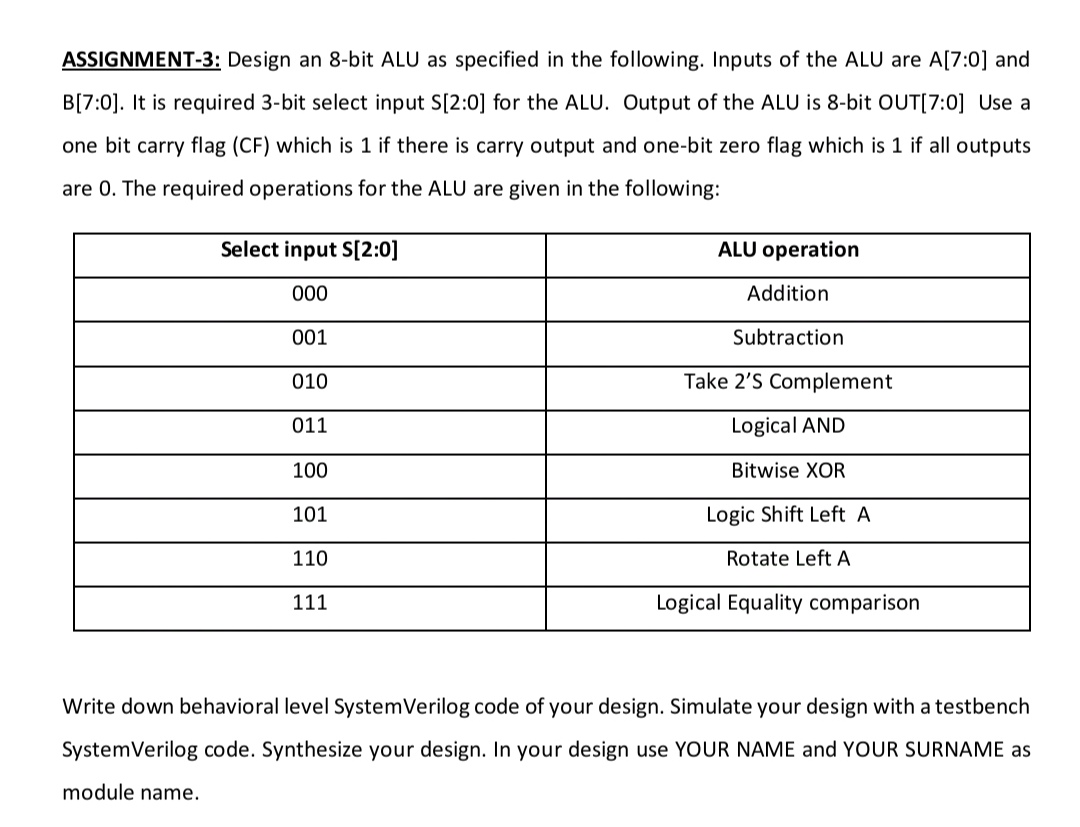 ASSIGNMENT - 3 : Design an 8 - bit ALU as