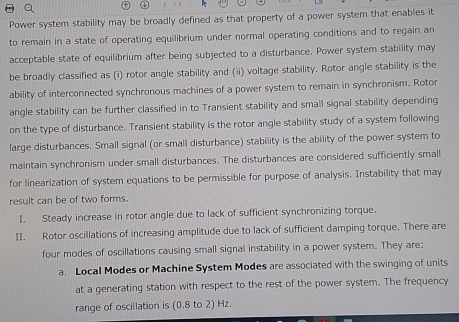 Power system stability may be broadly defined as