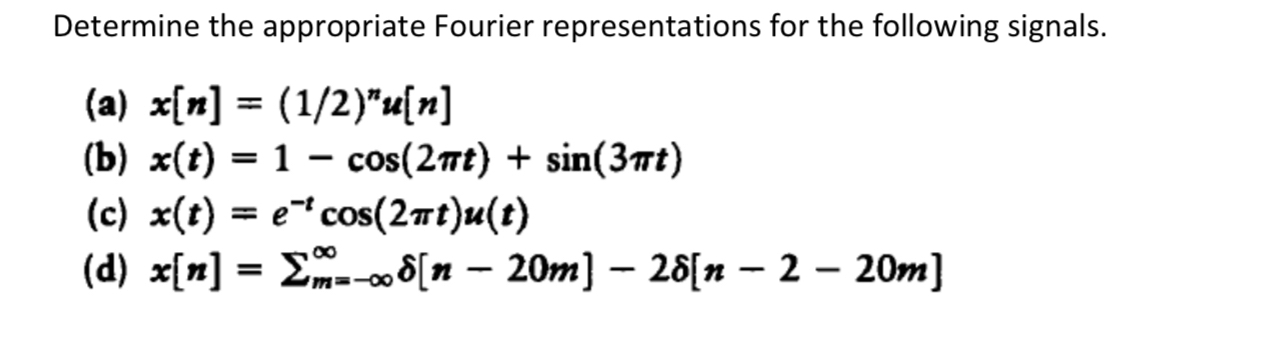 Determine the appropriate Fourier representations