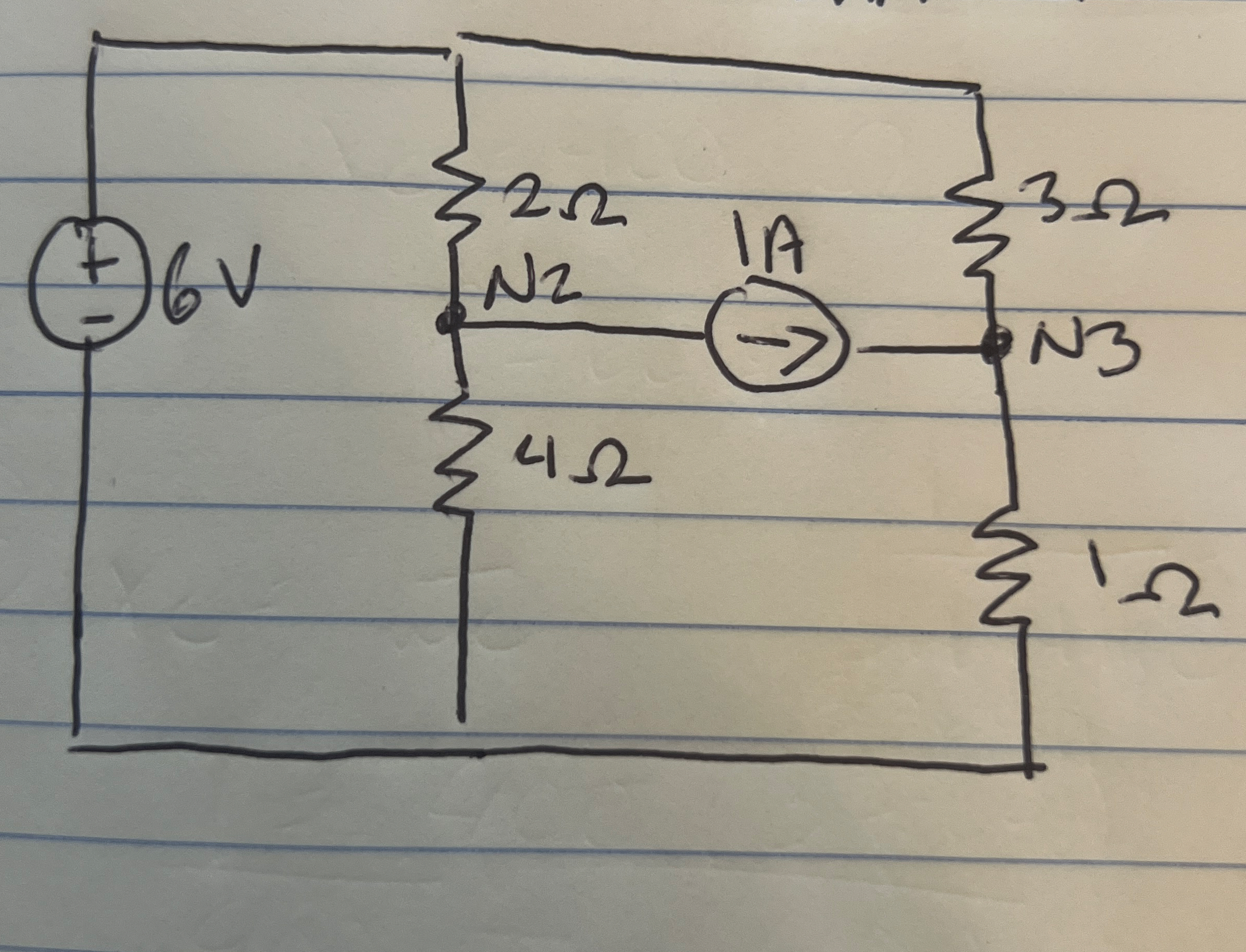 Solve for N 2 and N 3 using nodal analysis